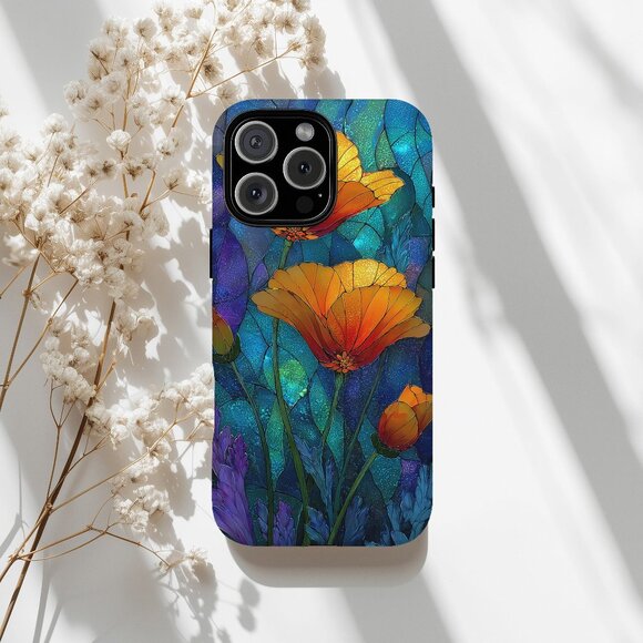 Floral Stained Glass Luxe IPhone 16,15,14,13 (Pro Max,Pro,Plus) Phone Case - Picture 1 of 13